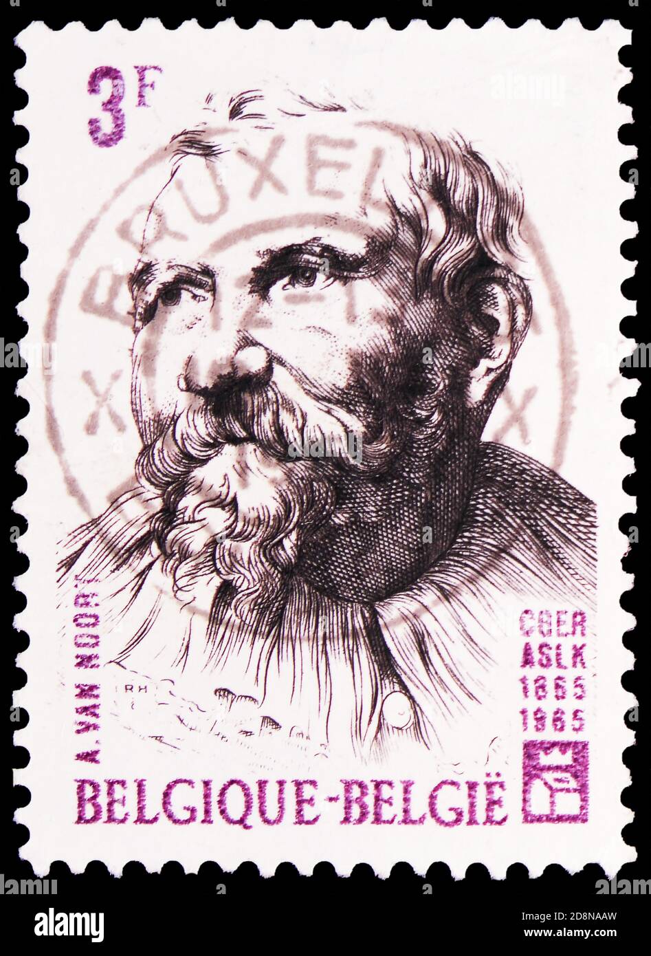 MOSCOU, RUSSIE - 8 OCTOBRE 2020: Timbre-poste imprimé en Belgique montre Van Noort, Adam, série ASLK/CGER, vers 1965 Banque D'Images