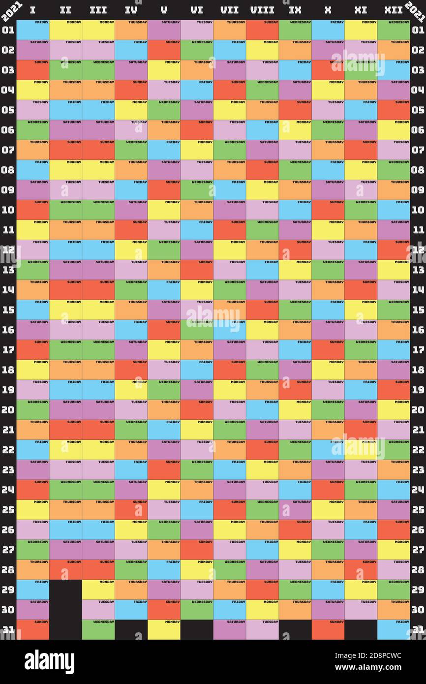 2021 couleur spécifique au format vertical du calendrier Planer pour chaque jour de la semaine coupe design Illustration de Vecteur