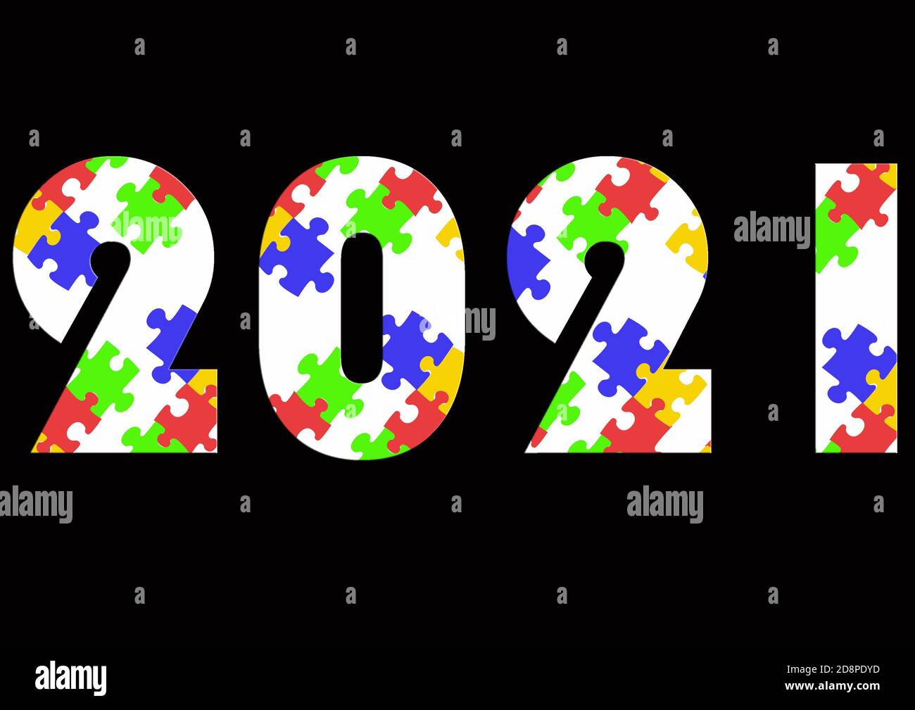 Joyeux nouvel an 2021 ressources graphiques de design amusant, style coloré Banque D'Images