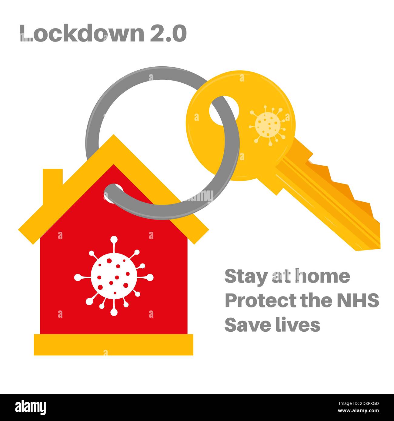 Illustration du vecteur de pandémie de virus LockDown 2.0 sur un fond de maison avec un virus et un logo clé Illustration de Vecteur
