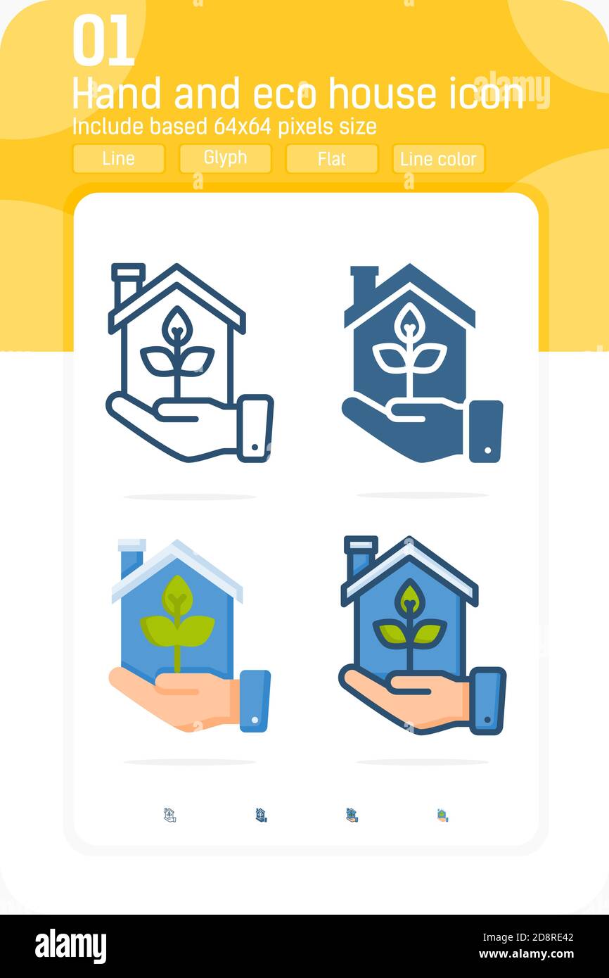 Icône de la maison de la main et de l'environnement avec plusieurs styles isolés sur fond blanc. Icône vecteur, signe et symbole pour la conception graphique, web design, ui, ux, present Illustration de Vecteur