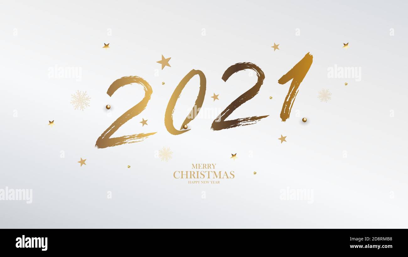 Bannière avec pinceau doré 2021. Bonne année cadre élégant. Formes de pinceau isolées 2021. Vecteur Illustration de Vecteur