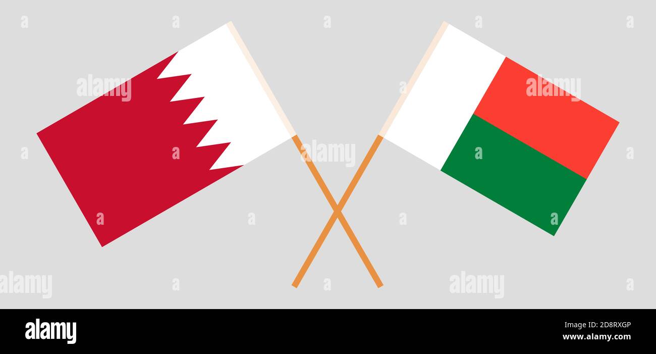 Drapeaux croisés de Madagascar et de Bahreïn. Couleurs officielles. Proportion correcte. Illustration vectorielle Illustration de Vecteur