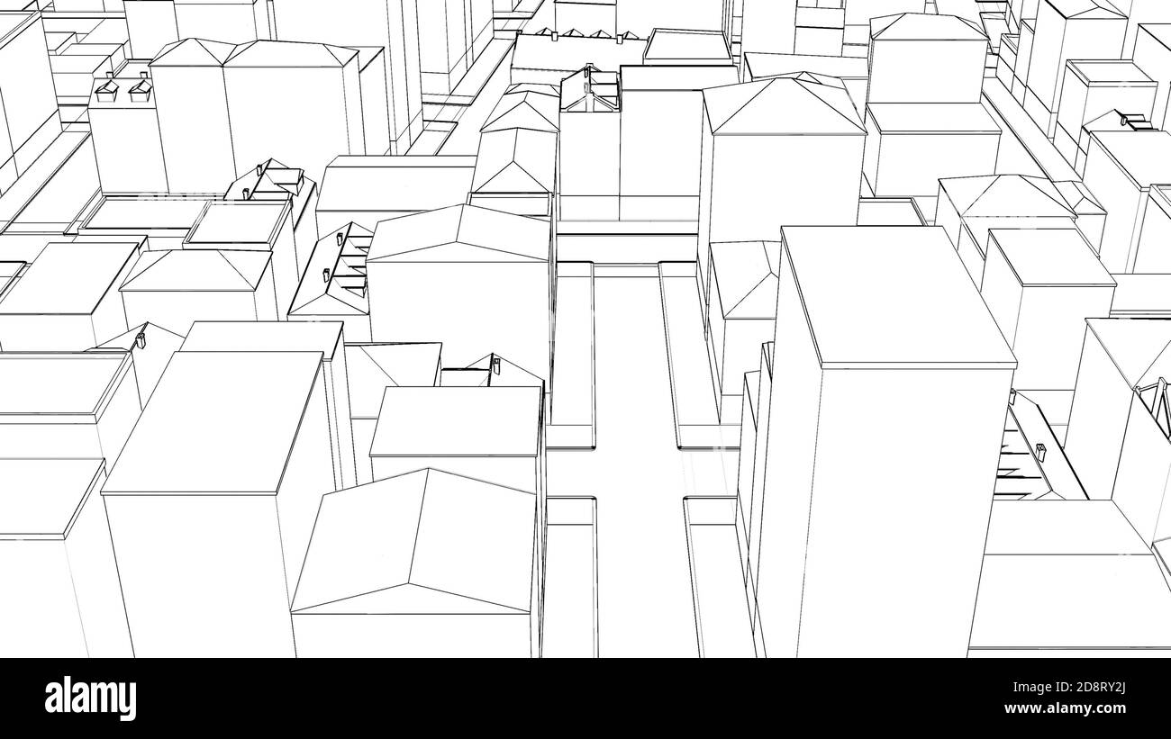 Conception linéaire fine ville esquisse ville rendu 3d Banque D'Images