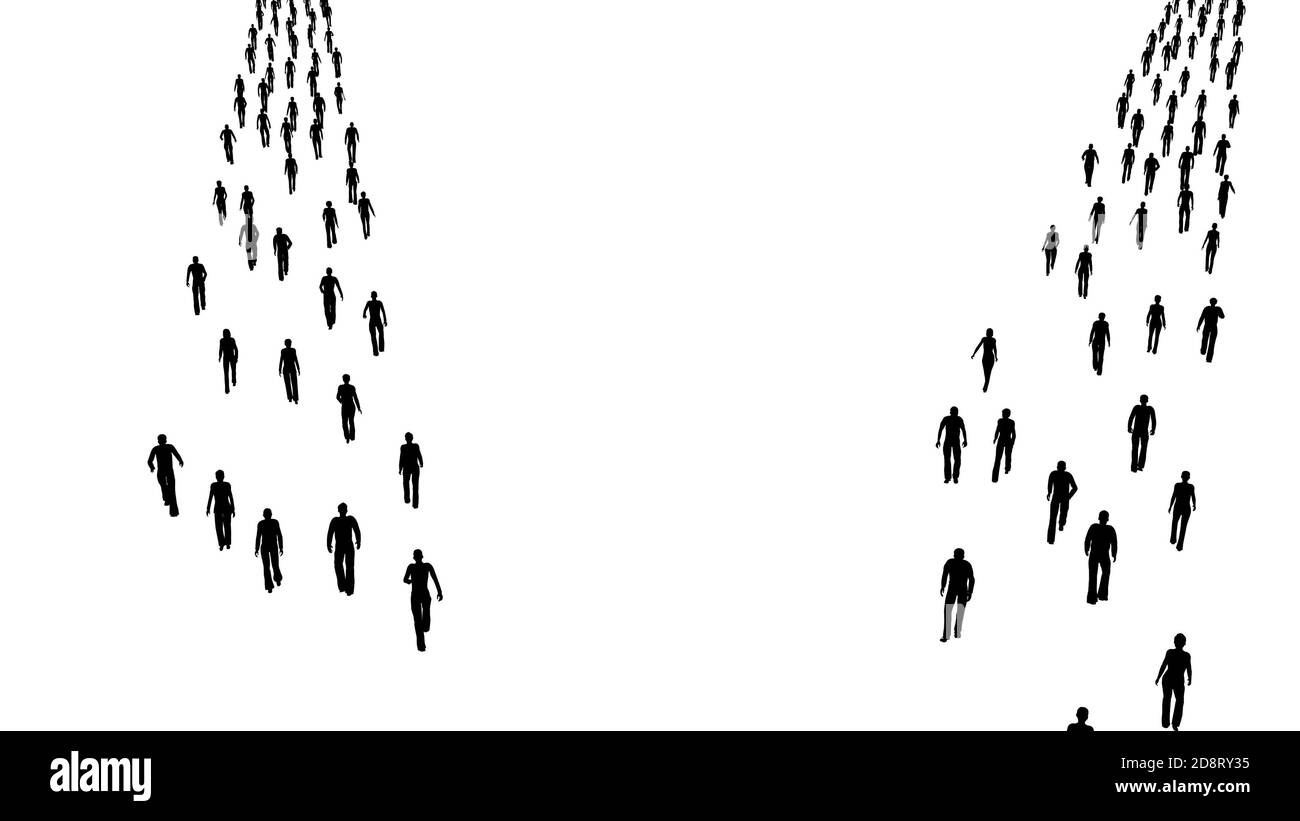 Silhouettes foule les gens marchent ligne sur le rendu 3d blanc Banque D'Images