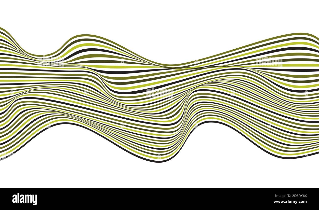 Abstrait vert vague lignes motif optique art design isolé sur fond blanc. Texture des rayures ondulées. Illustration vectorielle Illustration de Vecteur