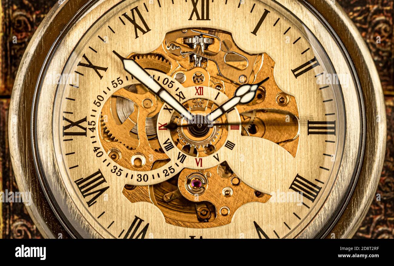 Cadran horloge ancienne close-up. Vintage montre de poche. Banque D'Images