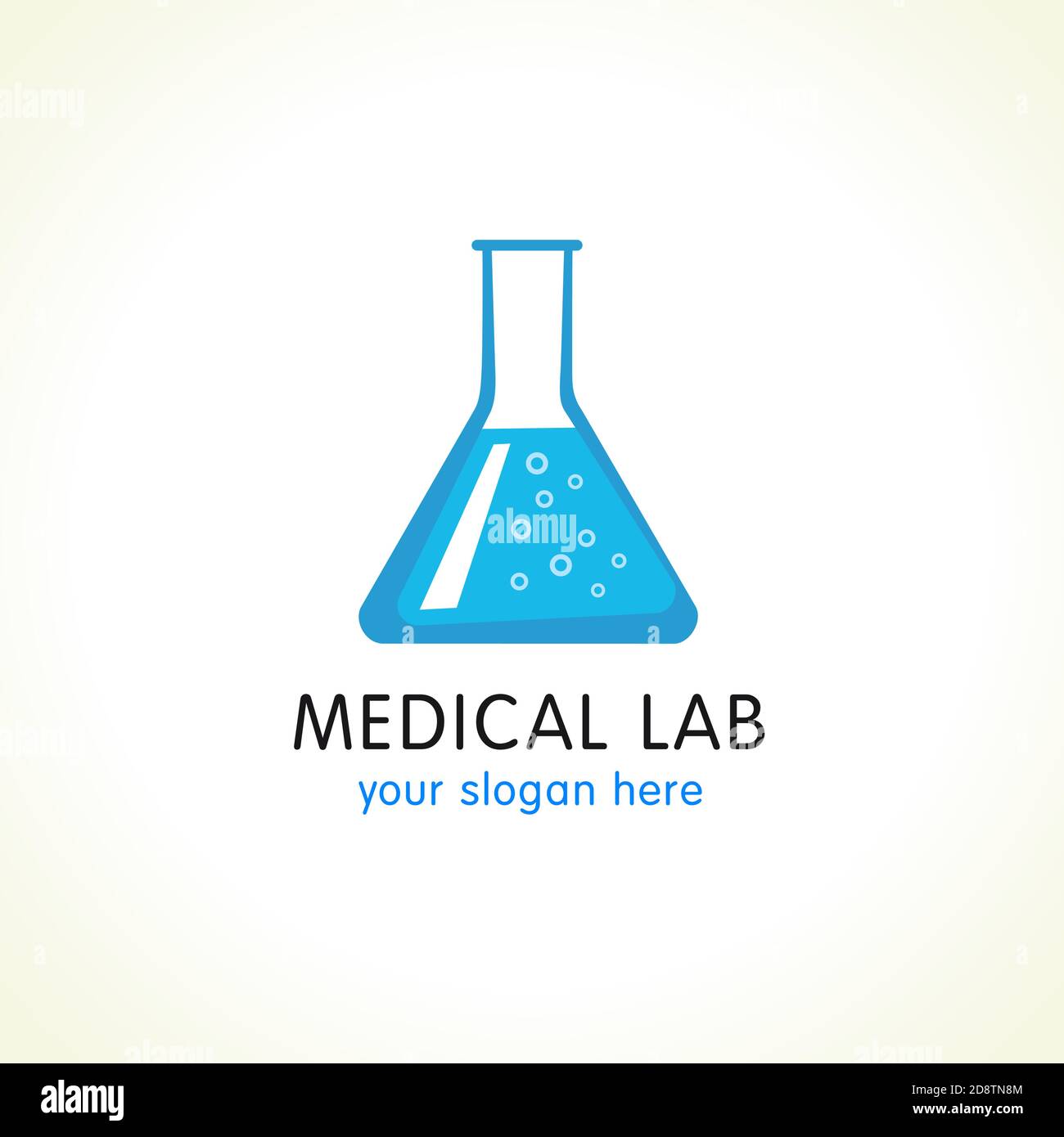 Logo 3D du laboratoire médical. Eau bleue dans le flacon de laboratoire. Vecteur marque de tests et de recherches scientifiques. Modèle de conception graphique abstrait isolé. Illustration de Vecteur