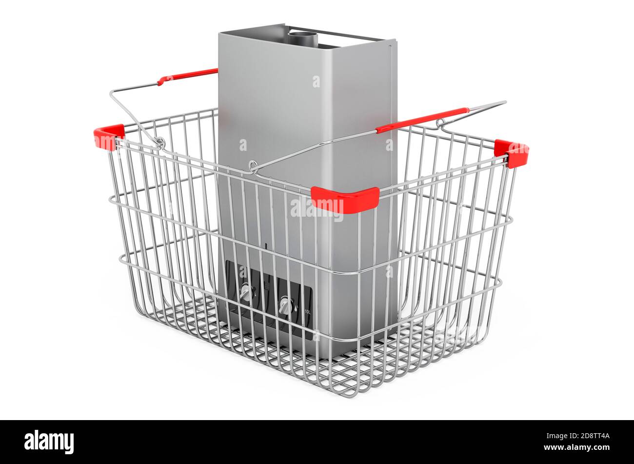 Chaudière à gaz, chauffe-eau à l'intérieur du panier, rendu 3D isolé sur fond blanc Banque D'Images