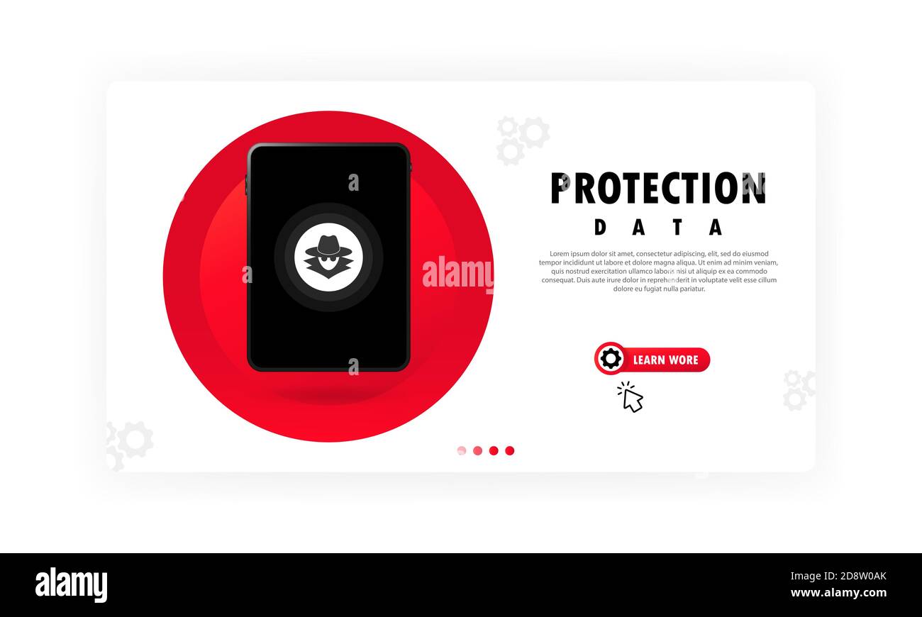 Données de protection sur la bannière de la tablette. Concept de confidentialité et de sécurité Internet. Vecteur sur fond blanc isolé. SPE 10 Illustration de Vecteur