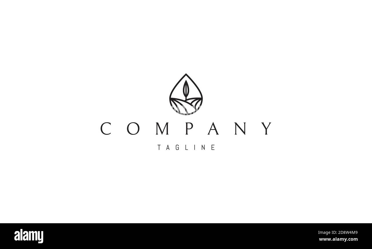 Logo vectoriel sur lequel une image abstraite des champs de ferme et un arbre dans la silhouette d'une goutte. Illustration de Vecteur