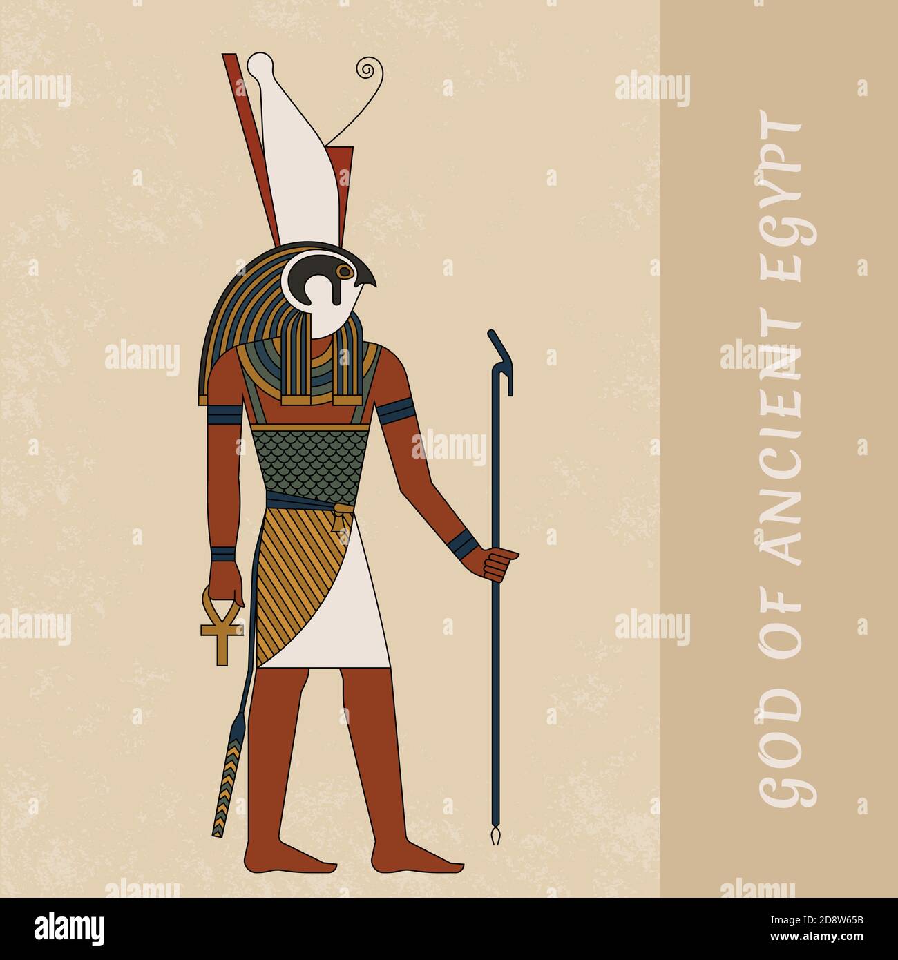 L'art antique par l'ancien dieu égyptien Horus. Dessin vectoriel coloré du dieu Horus sur fond de papyrus. SPE 10 Illustration de Vecteur