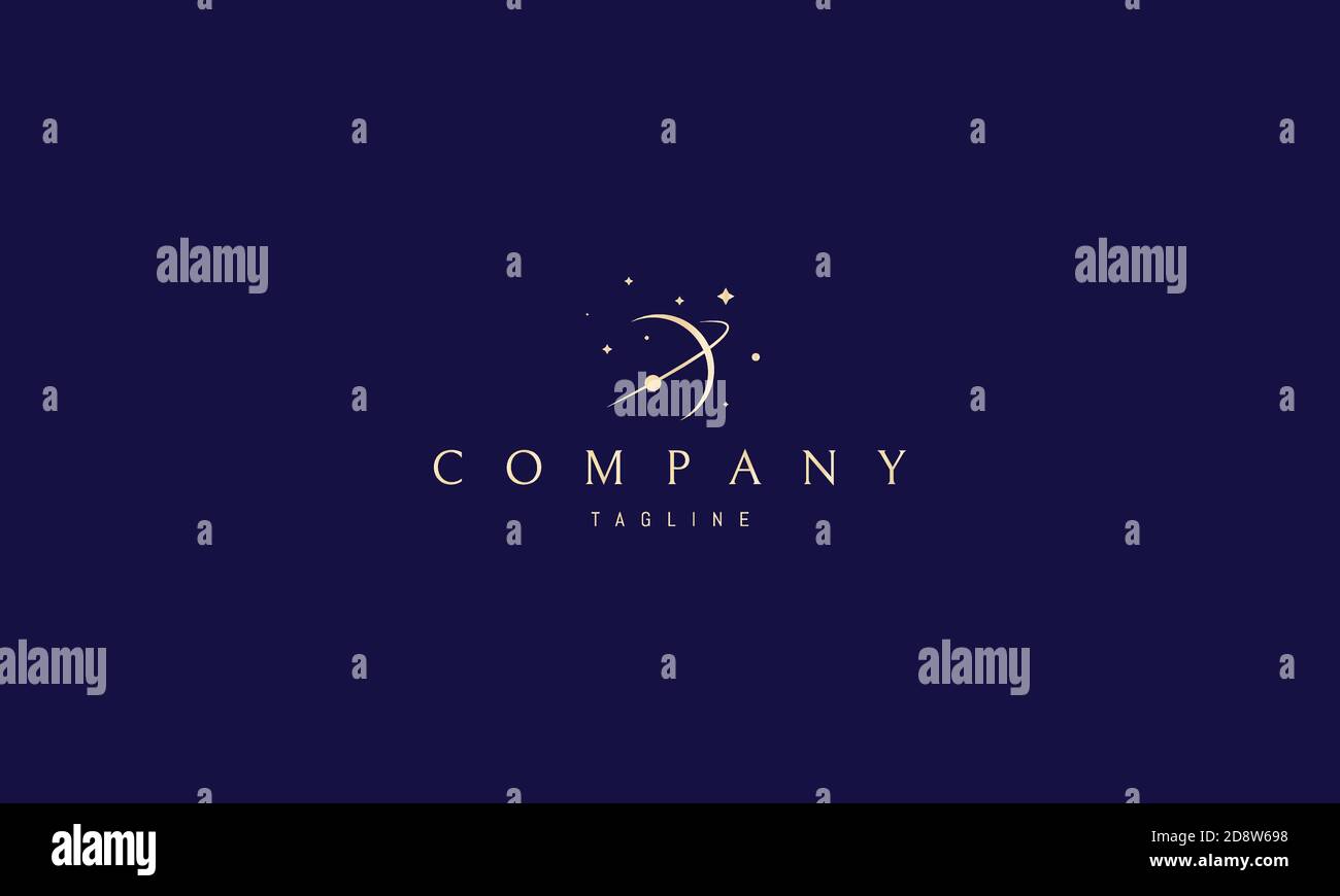 Logo vectoriel doré sur lequel une image abstraite du côté lumière de la planète avec orbite. Illustration de Vecteur