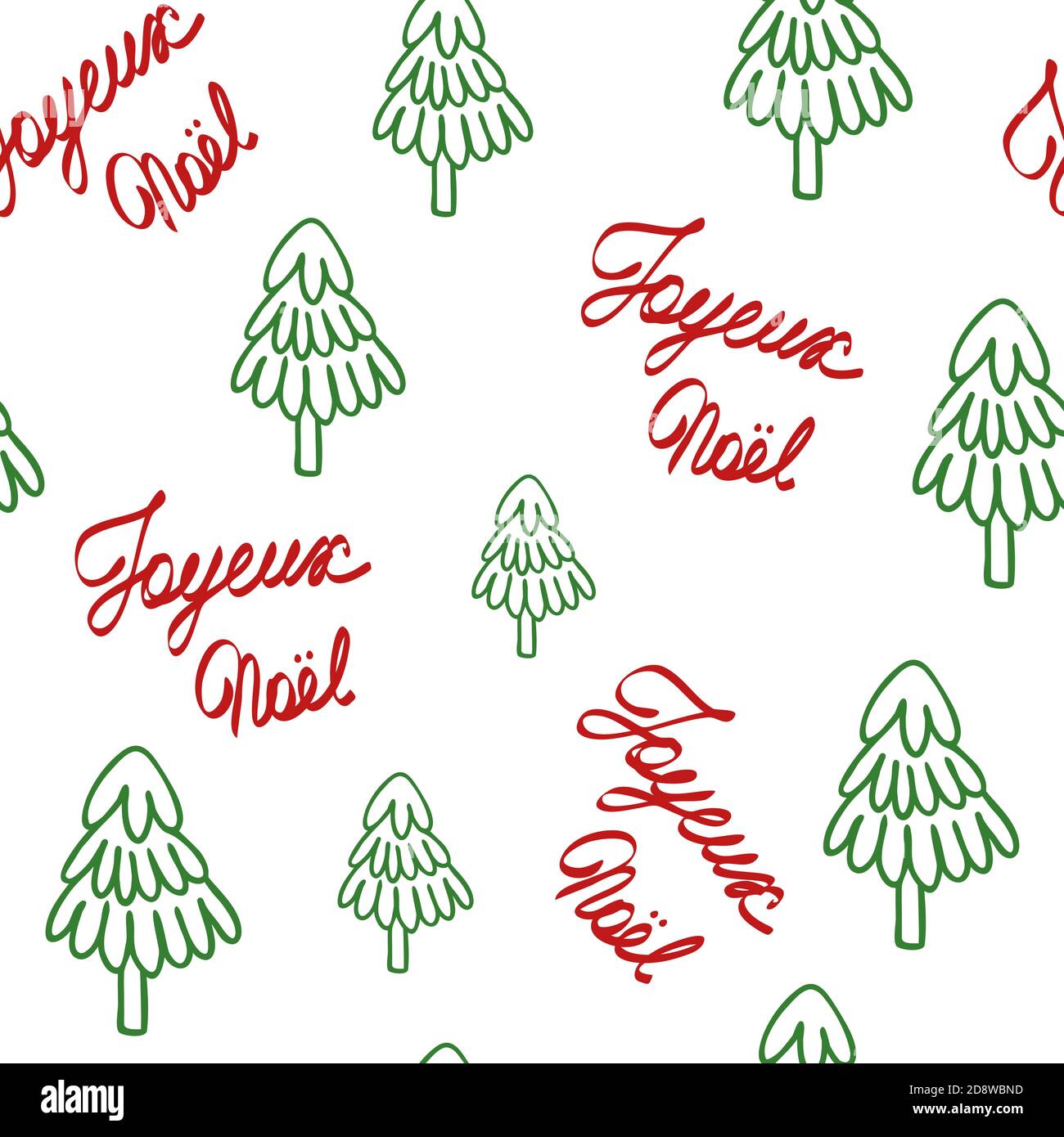 Sapin de Noël et Joyeux Noël en français simple vecteur sans couture motif mignon de style de dessin animé, sapin de forêt décoratif pour le textile, papier cadeau, réunions de famille hiver vacances design Illustration de Vecteur