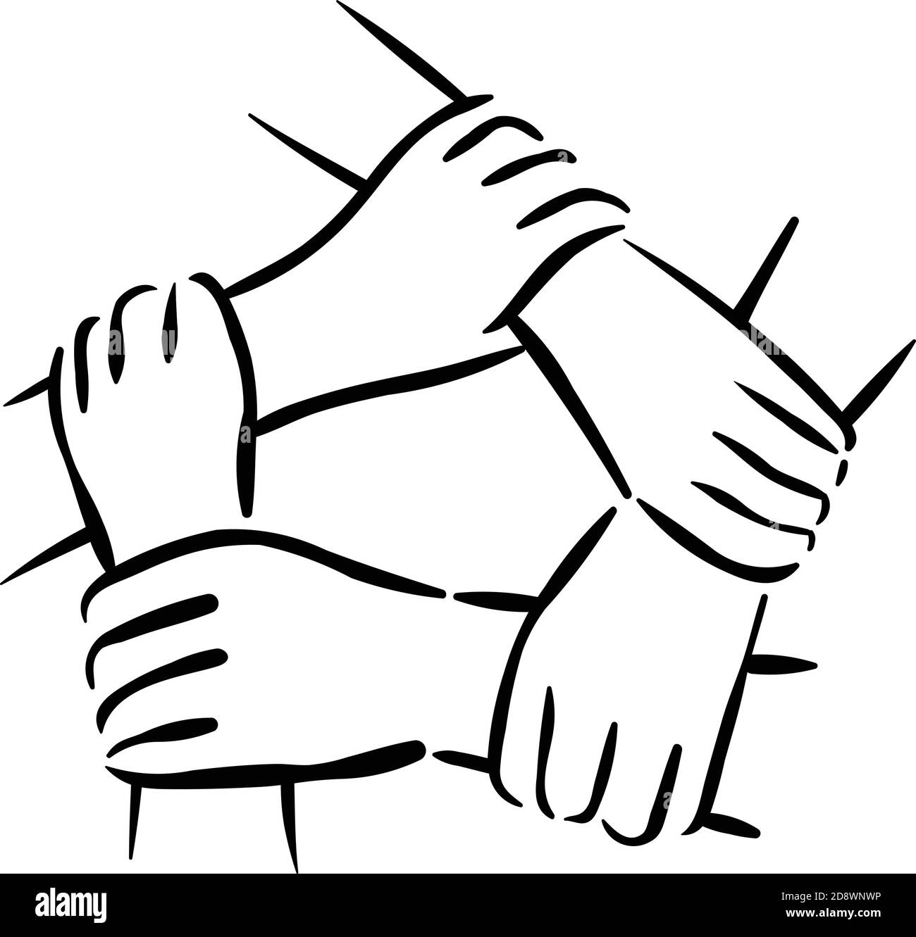 Symbole de construction d'une équipe unitaire : les mains des personnes se tenant les unes les autres Illustration de Vecteur