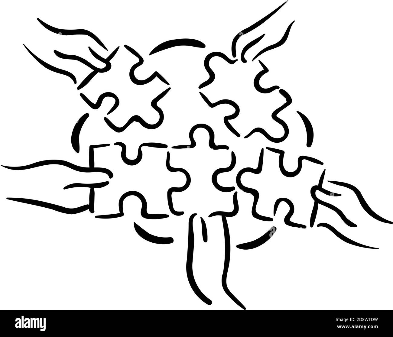 Symbole de construction d'une équipe unitaire : les mains des personnes se tenant les unes les autres Illustration de Vecteur