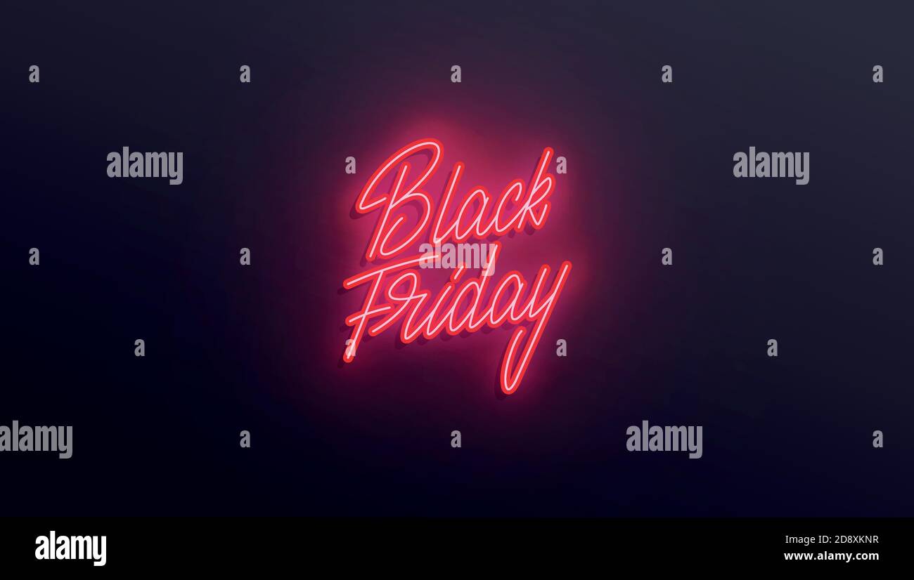 Bannière néon solde Vendredi noir. Motif lettrage « Black Friday » Illustration de Vecteur