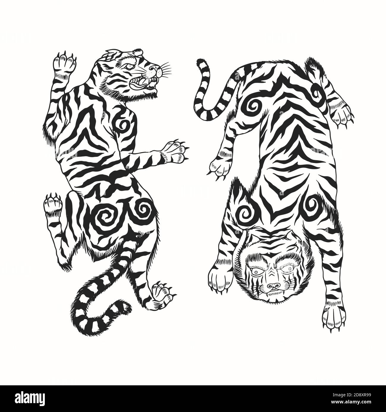 Tatouage Tigre Japonais Noir Et Blanc Tigre asiatique japonais. Animal sauvage pour tatouage, autocollant ou  emblème. Esquisse gravée dessinée à la main. Style monochrome. Illustration  vectorielle Image Vectorielle Stock - Alamy