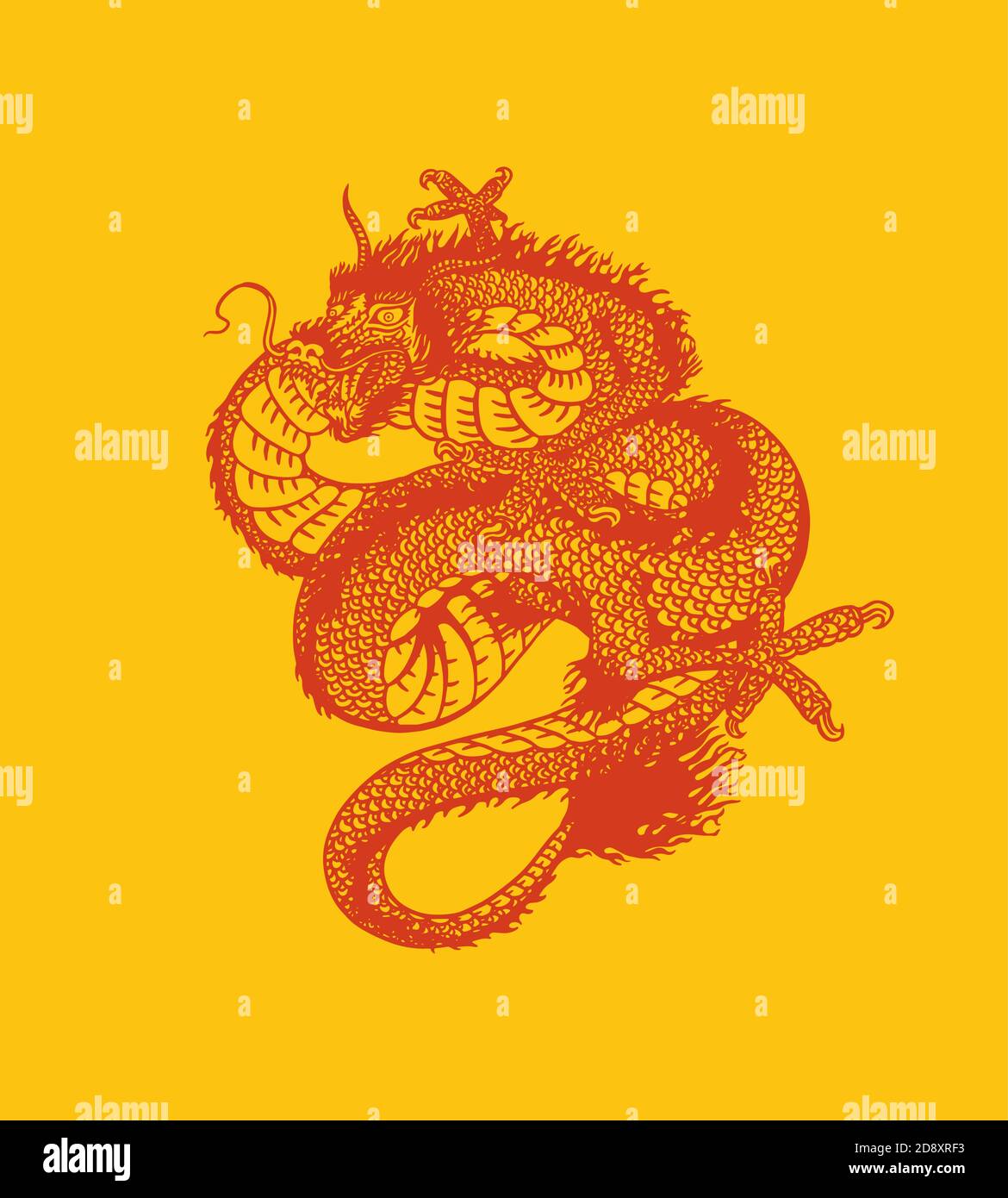 Dragon japonais. Animal mythologique ou reptile traditionnel asiatique. Symbole pour tatouage ou étiquette. Dessin au trait gravé à la main Art ancien monochrome Illustration de Vecteur