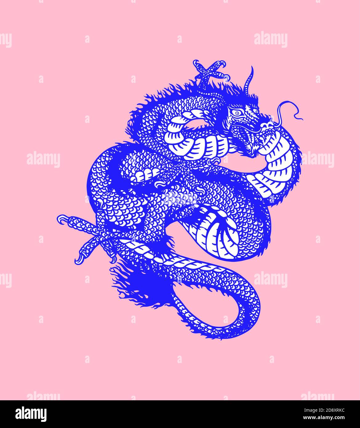 Dragon japonais. Animal mythologique ou reptile traditionnel asiatique. Symbole pour tatouage ou étiquette. Dessin au trait gravé à la main Art ancien monochrome Illustration de Vecteur