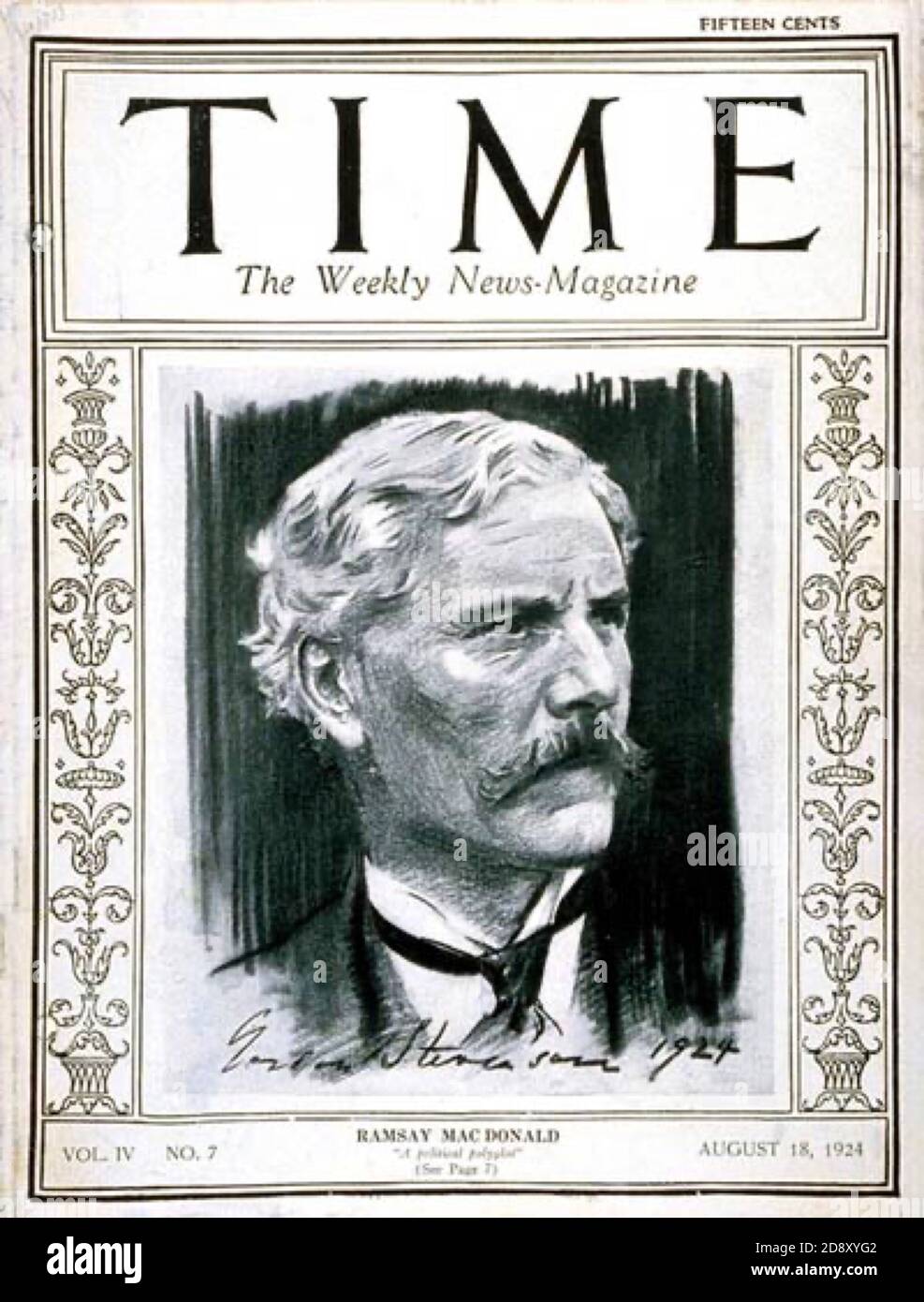 Ramsay McDonald, tel que présenté sur la couverture du magazine Time le 18 août 1924. Couverture Gordon Stevenson Banque D'Images