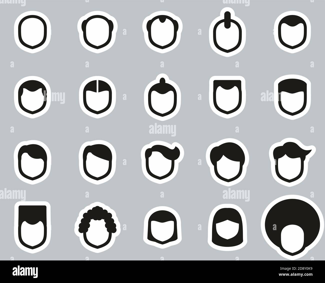 Ensemble d'autocollants noir et blanc icônes style coupe de cheveux pour hommes grand Illustration de Vecteur