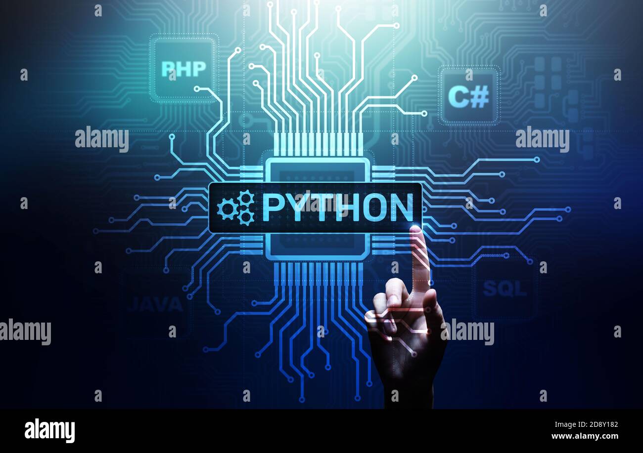 Python langage de haut niveau. Développement d'applications et de sites web sur l'écran virtuel concept Banque D'Images