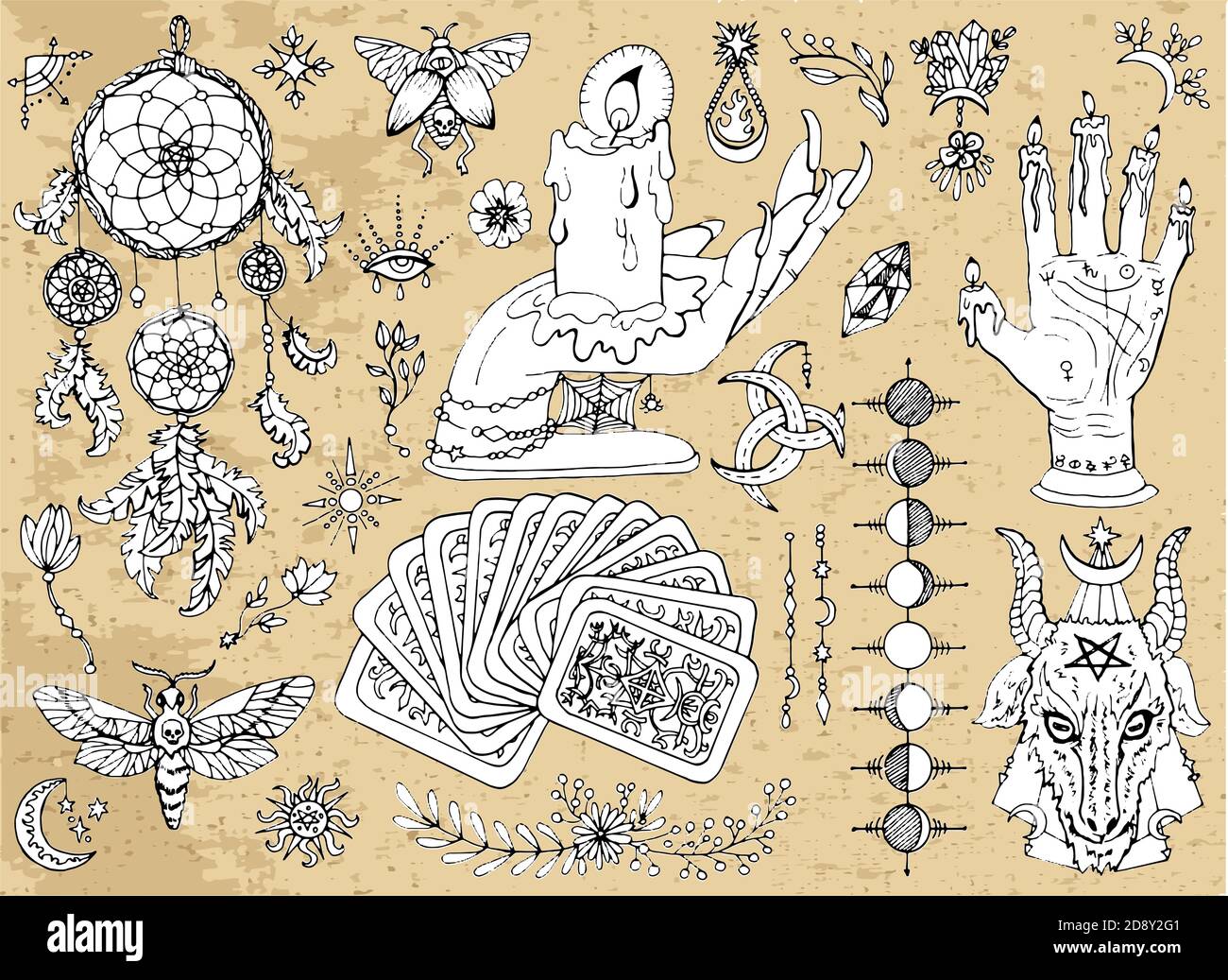 Ensemble de symboles et objets traditionnels effrayants Halloween avec ...
