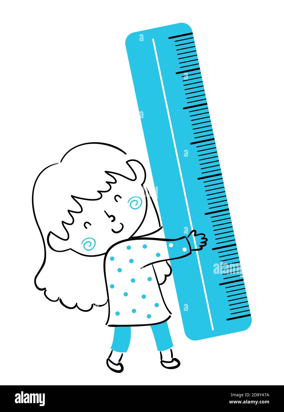 Illustration d'une petite fille tenant une grande règle bleue Banque D'Images