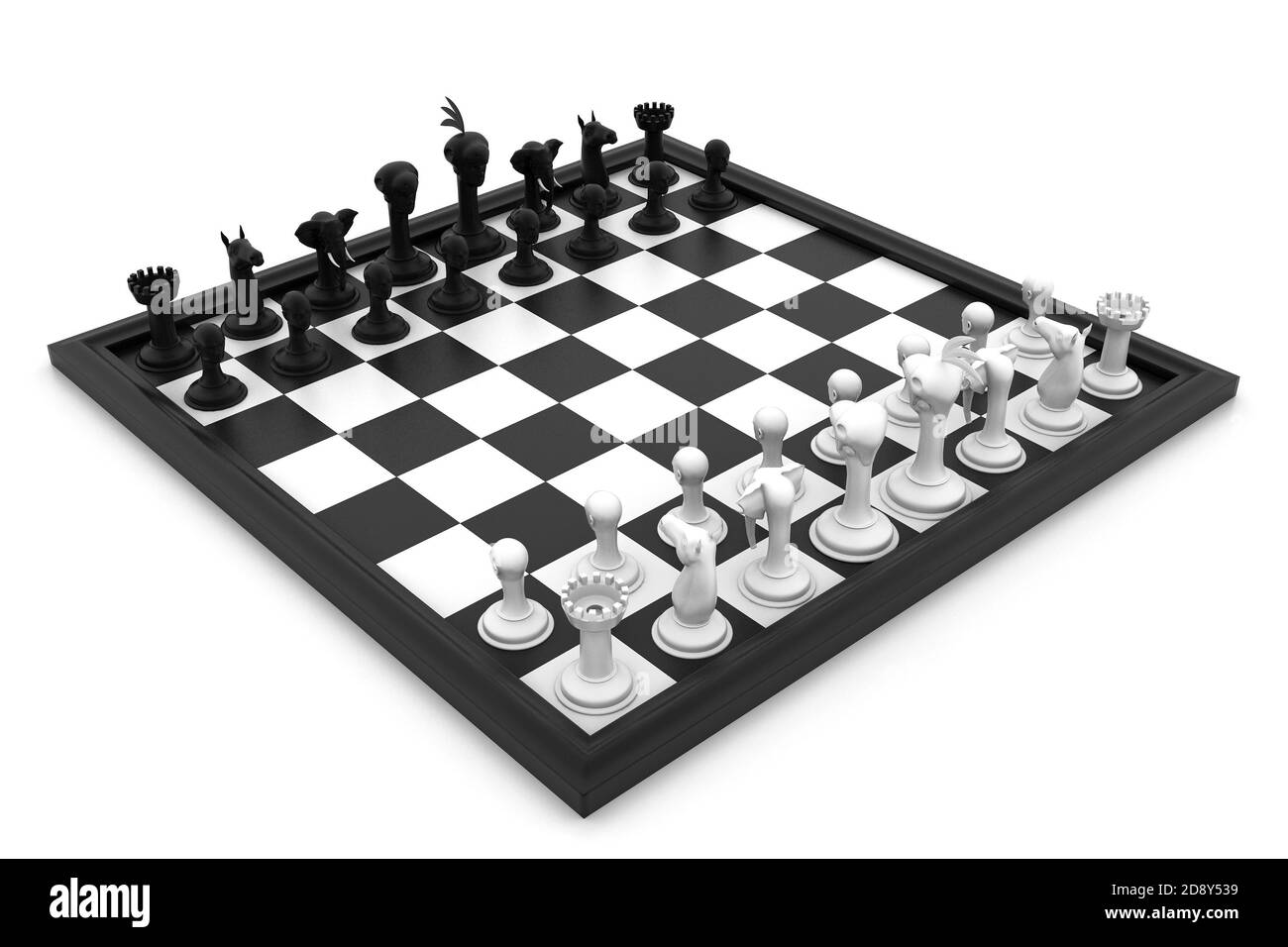 Échiquier avec figures sur fond blanc Banque D'Images