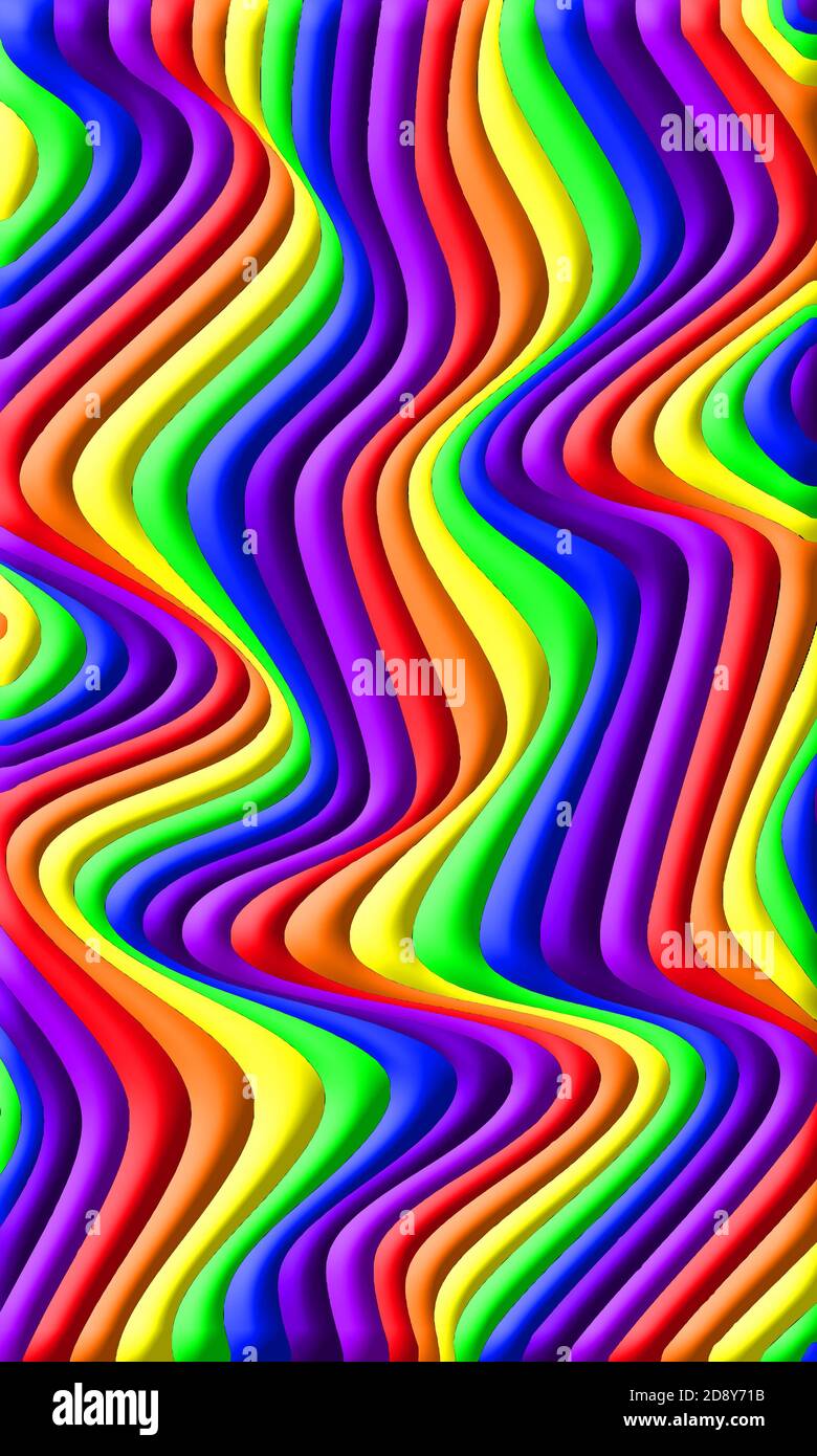 Couleurs arc-en-ciel 3D en lignes ondulées Banque D'Images
