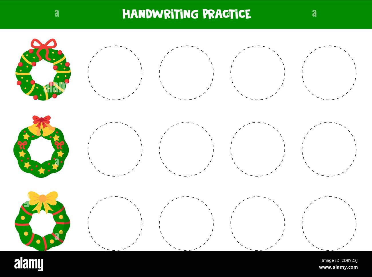 Feuille de travail de traçage avec couronnes de Noël. Jeu pour enfants. Illustration de Vecteur