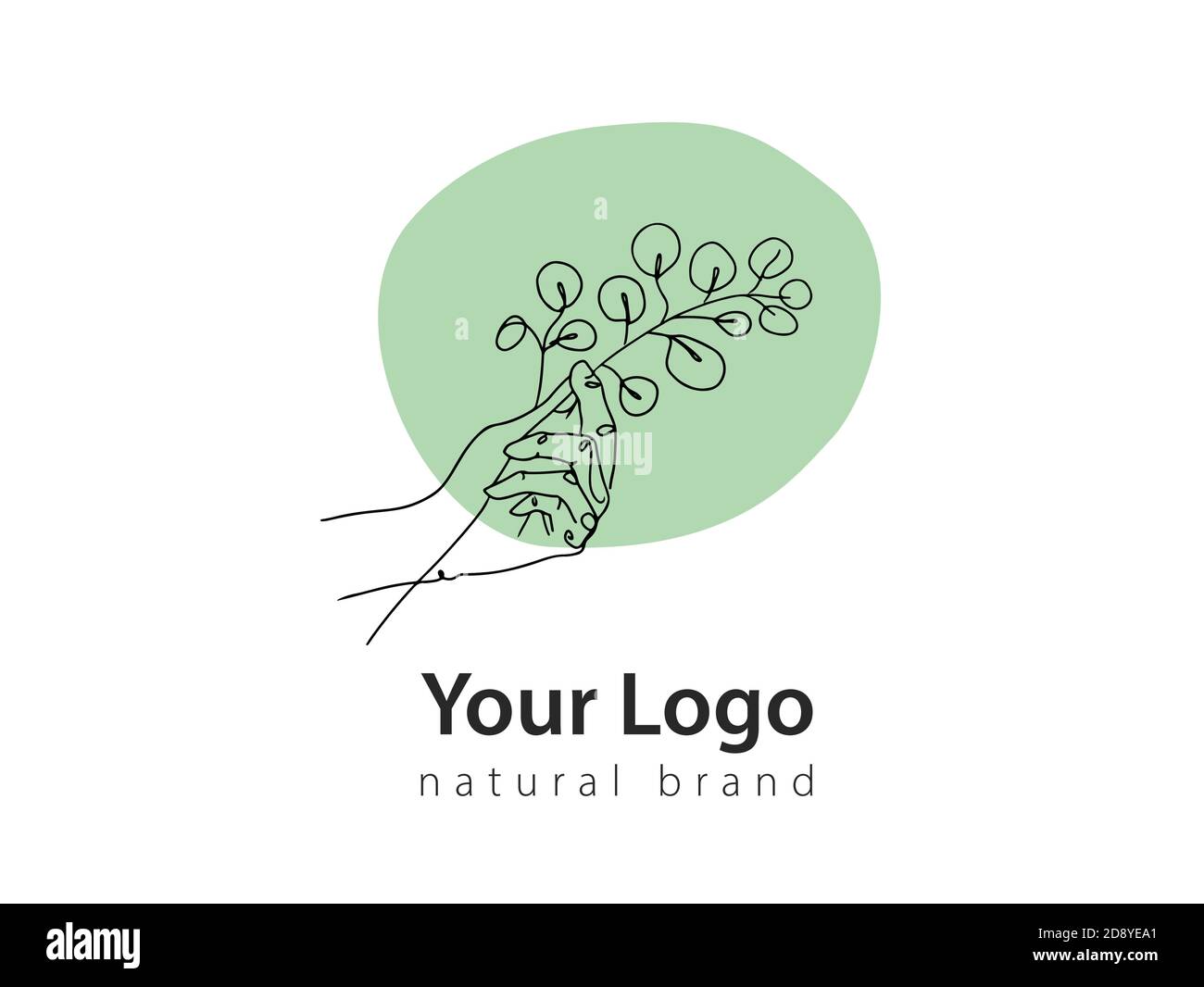 Logo vectoriel minimaliste dessiné à la main. Contient une illustration de l'eucalyptus pour la promotion de la marque ECO Illustration de Vecteur