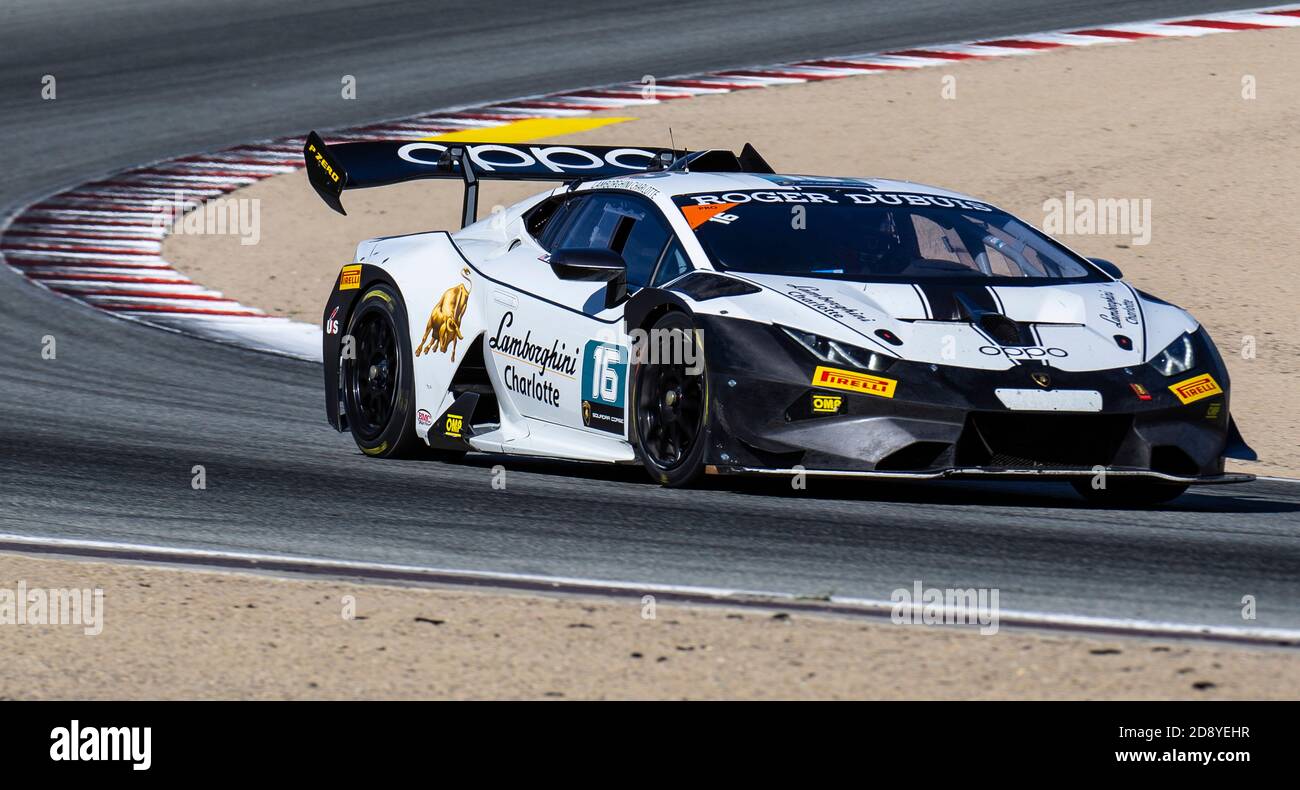 Monterey, Californie, États-Unis. 01 2020 nov Monterey, CA, É.-U. # 16 pilote M. Snow à la sortie de la tour 5 lors de la course Lamborghini 2 de Hyundai Monterey Sports car Championship à WeatherTech Laguna Seca Monterey, CA Thurman James/CSM crédit: CAL Sport Media/Alay Live News Banque D'Images