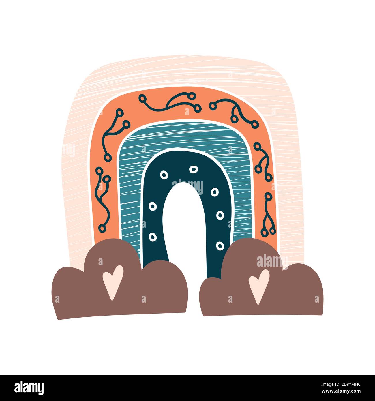 Boho arc-en-ciel avec ornement isolé sur fond blanc. Illustration vectorielle. Illustration de Vecteur