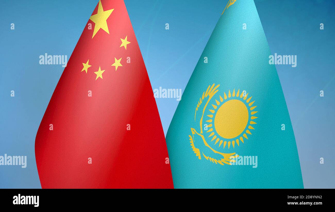 La Chine et le Kazakhstan deux drapeaux Banque D'Images