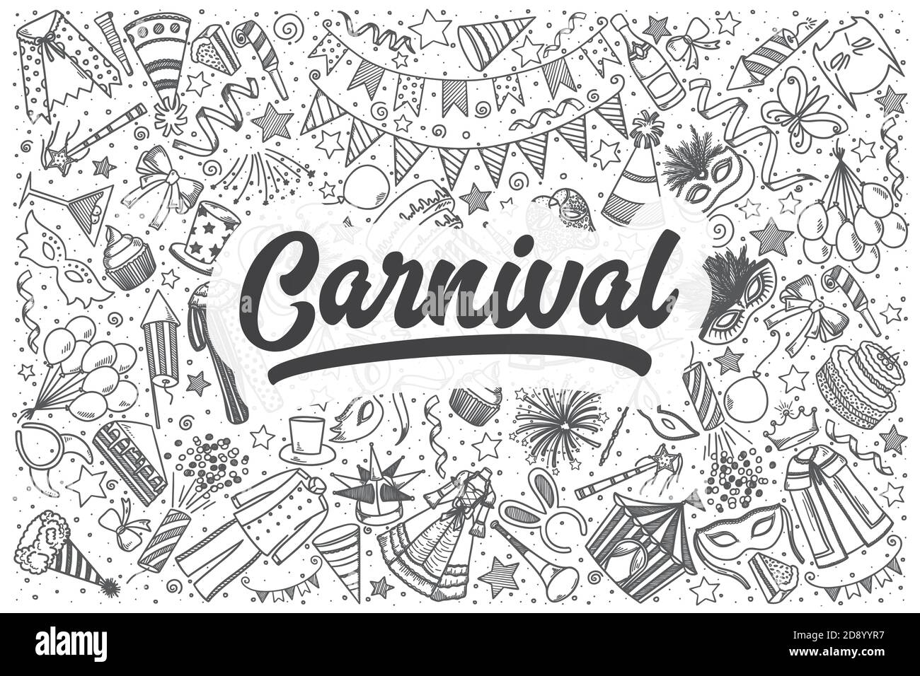 Ensemble de caniche de carnaval dessinées à la main. Lettrage - Carnaval Banque D'Images