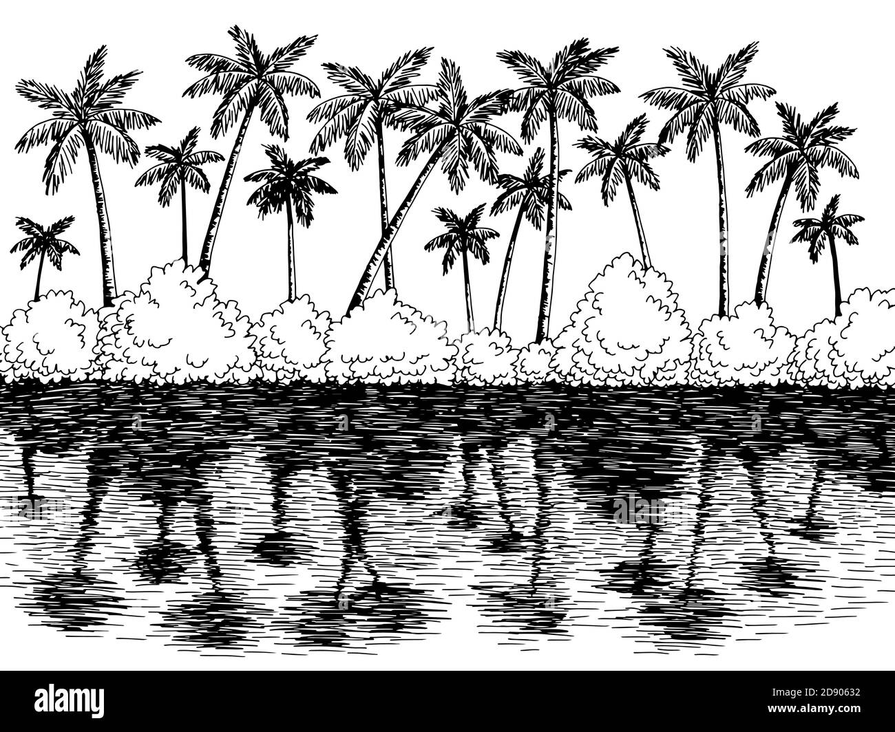 River Palm Coast graphique noir blanc paysage dessin illustration vecteur Illustration de Vecteur