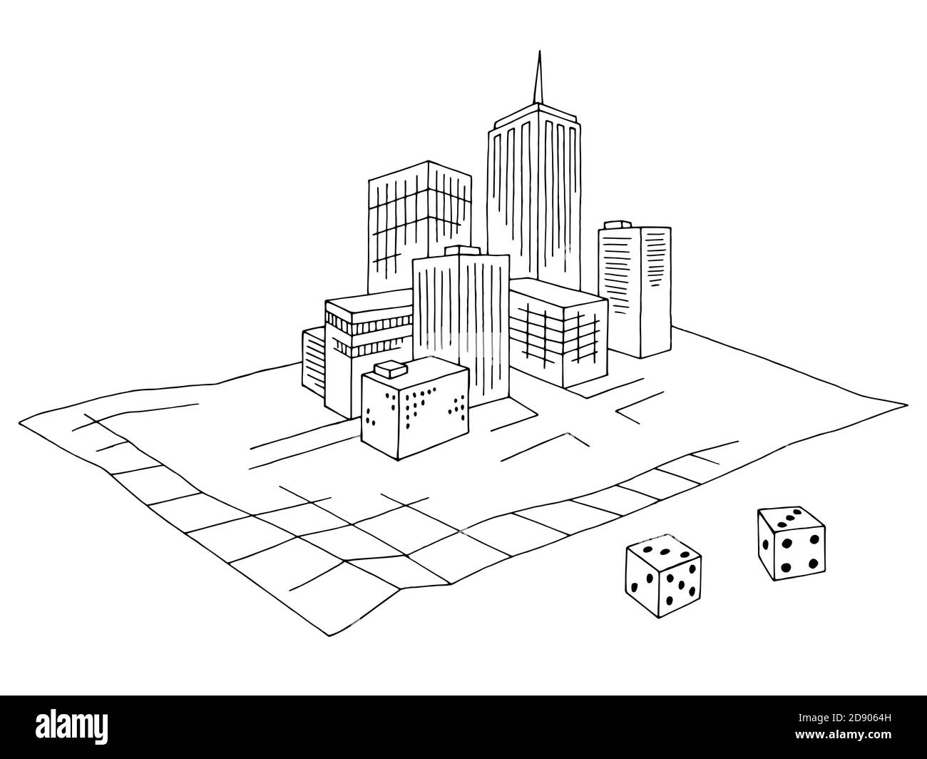 Jeu de table carte de ville graphique noir blanc isolé dessin illustration vecteur Illustration de Vecteur