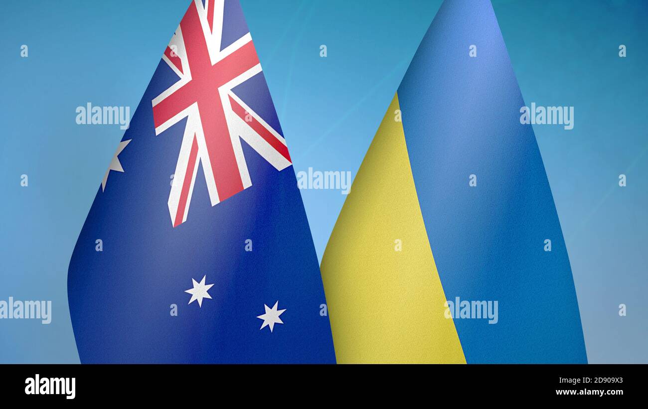 L'Australie et l'Ukraine deux drapeaux Banque D'Images