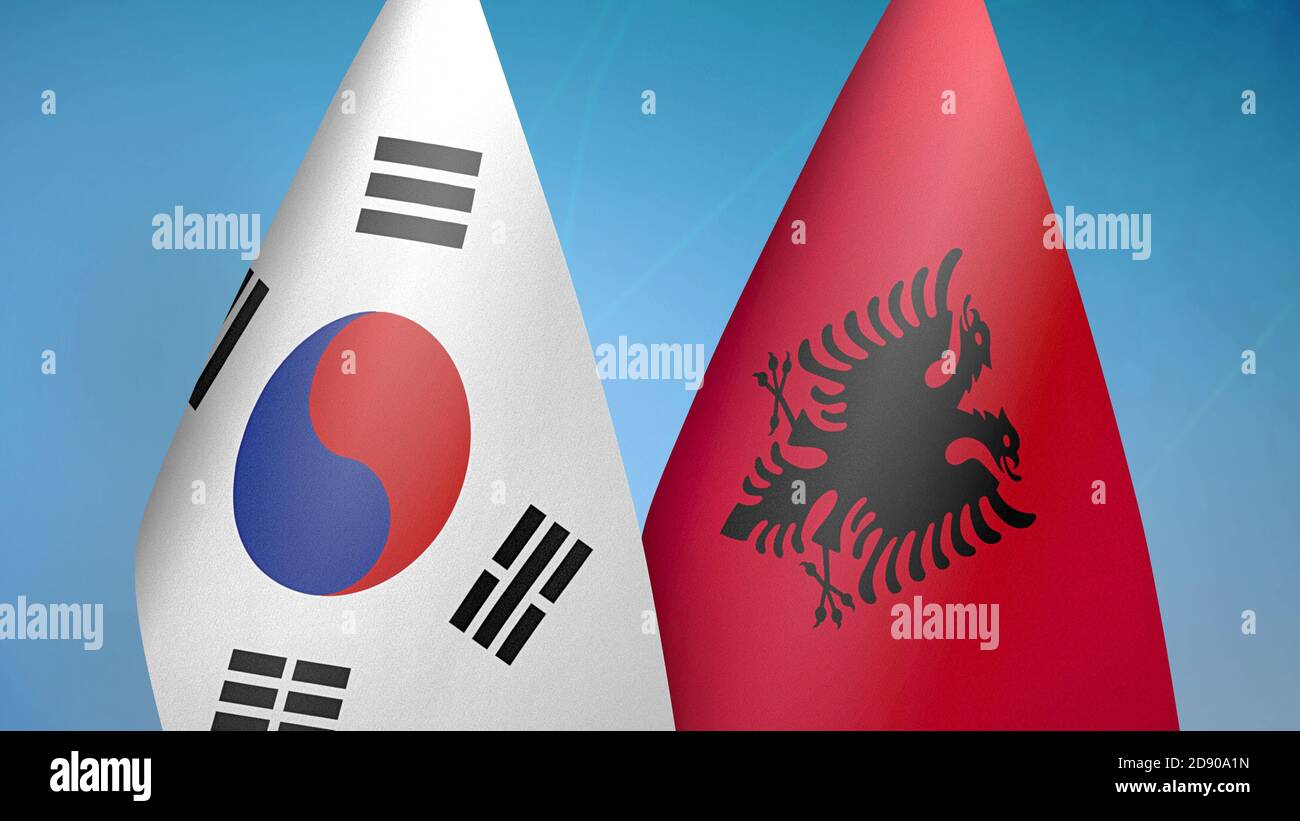 Corée du Sud et Albanie deux drapeaux Banque D'Images