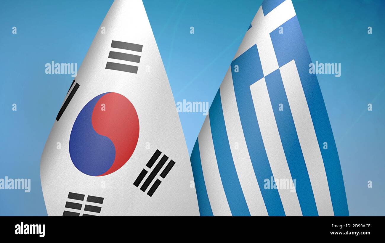 La Corée du Sud et la Grèce deux drapeaux Banque D'Images