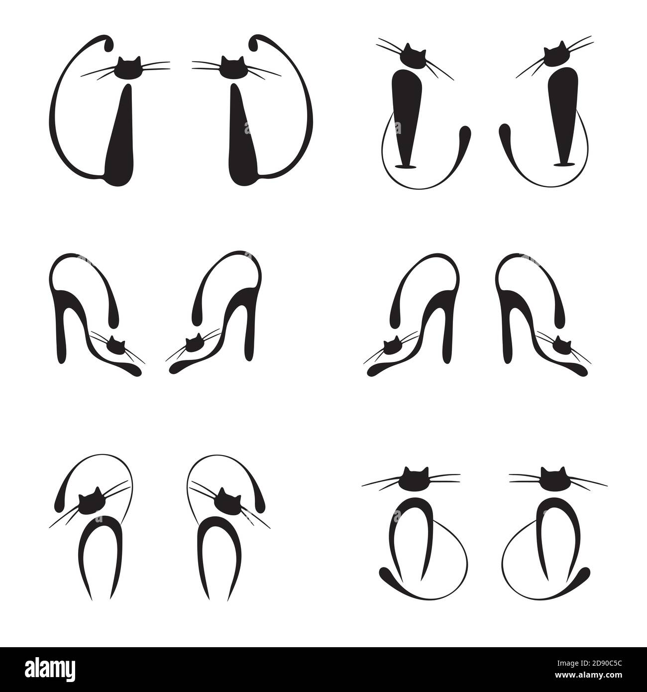 Collection Cat - silhouette vectorielle, ensemble d'icônes en noir et blanc Illustration de Vecteur