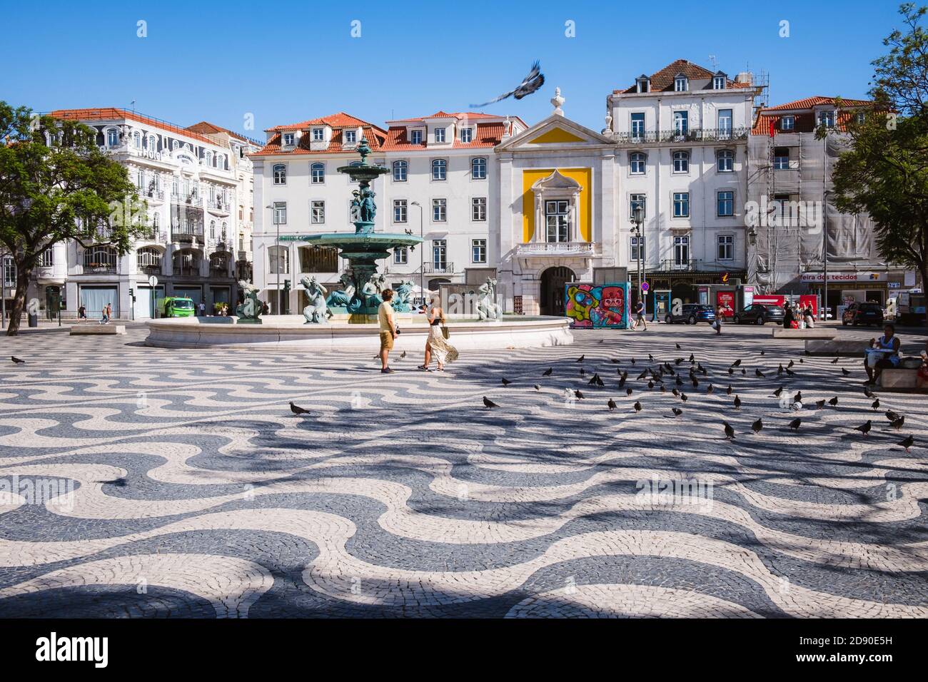 Lisbonne, Portugal - 18 juillet 2020 : vue sur la place principale de la vieille ville de Lisbonne. Banque D'Images