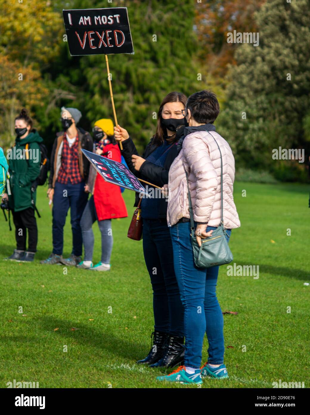 Oxford, Royaume-Uni - 1er novembre 2020 : manifestation pro-choix polonaise dans University Parks Oxford, femmes et hommes protestant pacifiquement contre les anti Banque D'Images