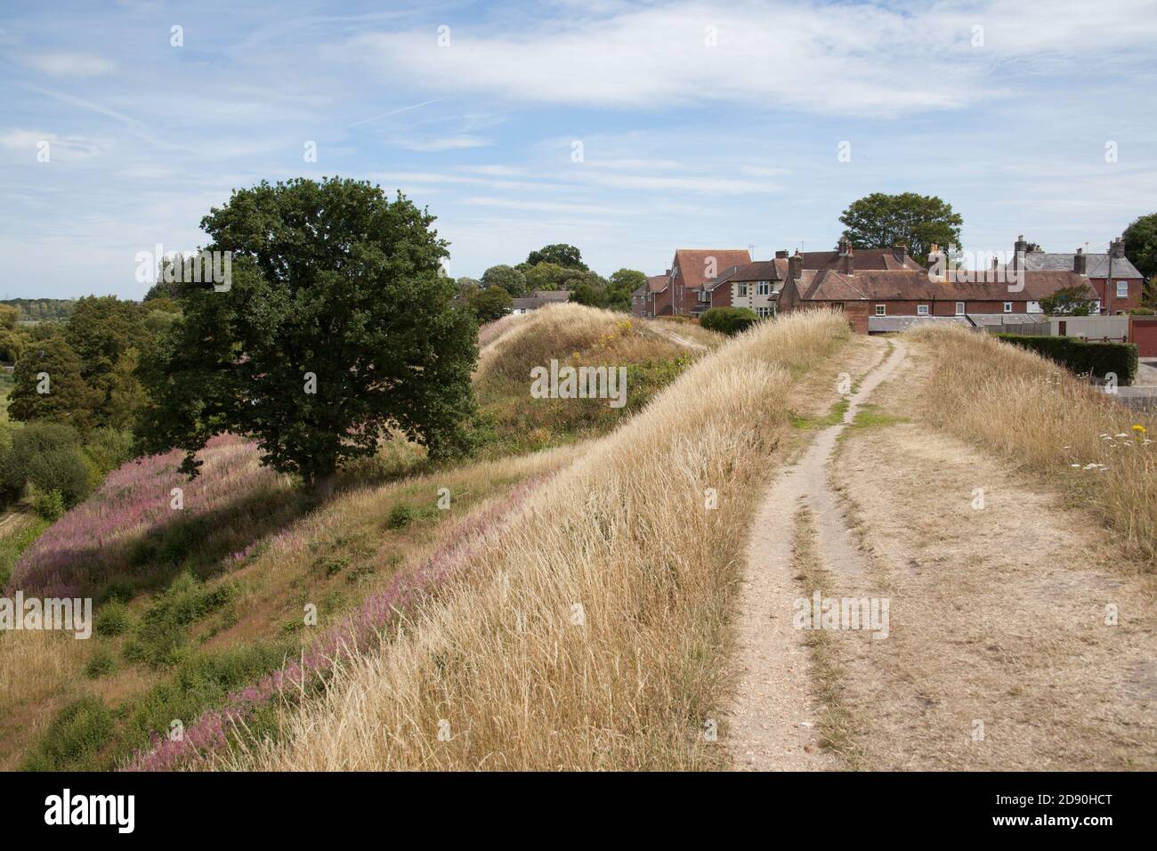 Vue sur la colline depuis les remparts de la ville antique de Wareham à Dorset au Royaume-Uni, prise le 23 juillet 2020 Banque D'Images