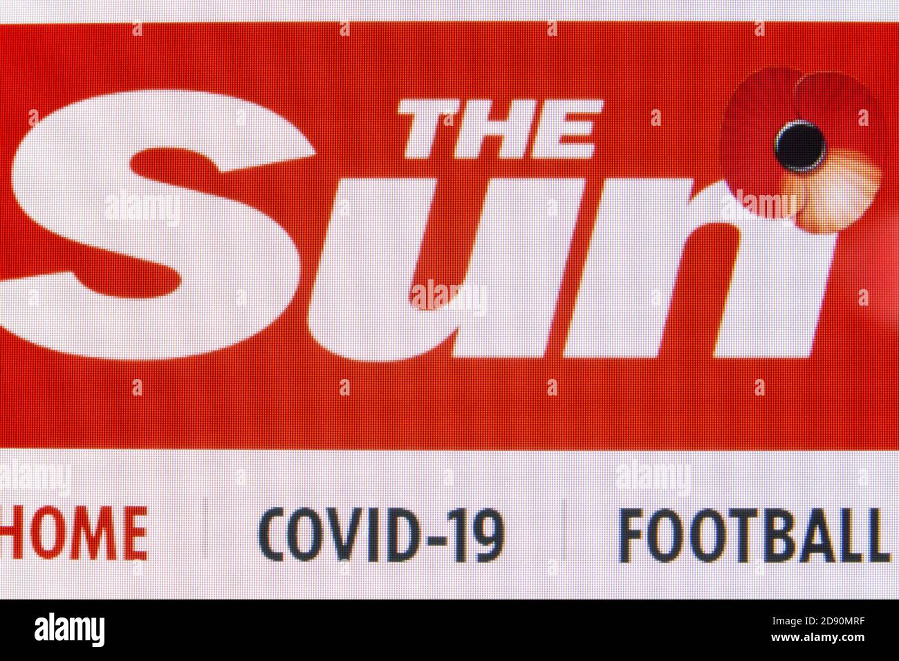 Moscou, Russie - 02 novembre 2020 : gros plan extrême du logo le Soleil sur la page web. Banque D'Images