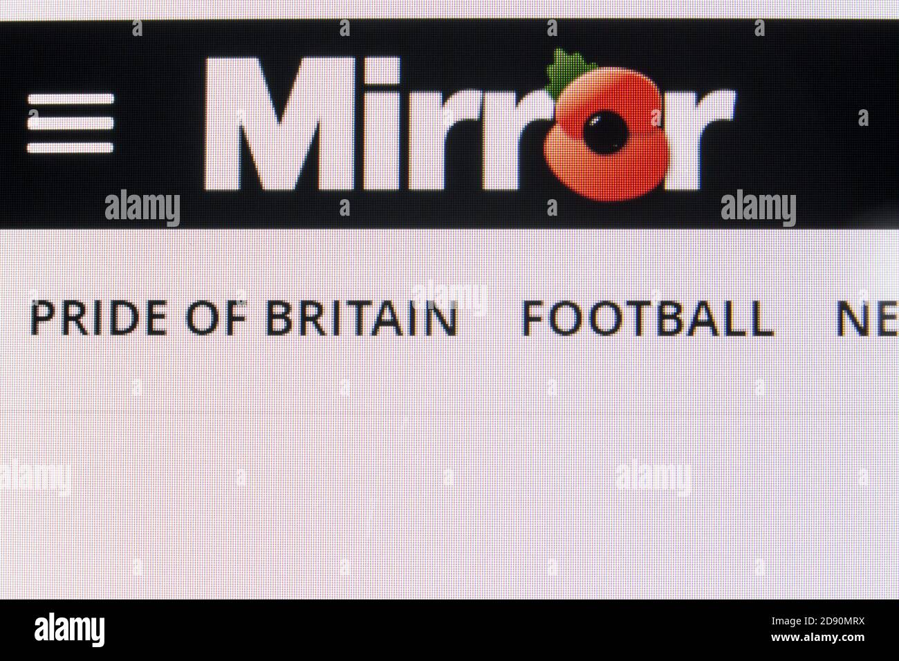 Moscou, Russie - 02 novembre 2020 : gros plan extrême du logo Mirror sur le site Web. Banque D'Images