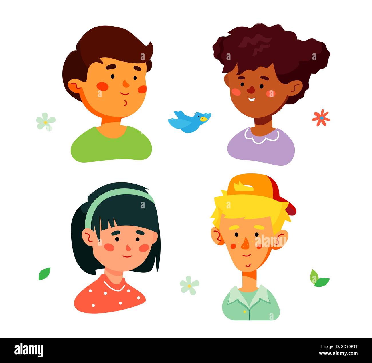 Portraits d'enfants d'âge préscolaire heureux - ensemble de personnages colorés Illustration de Vecteur