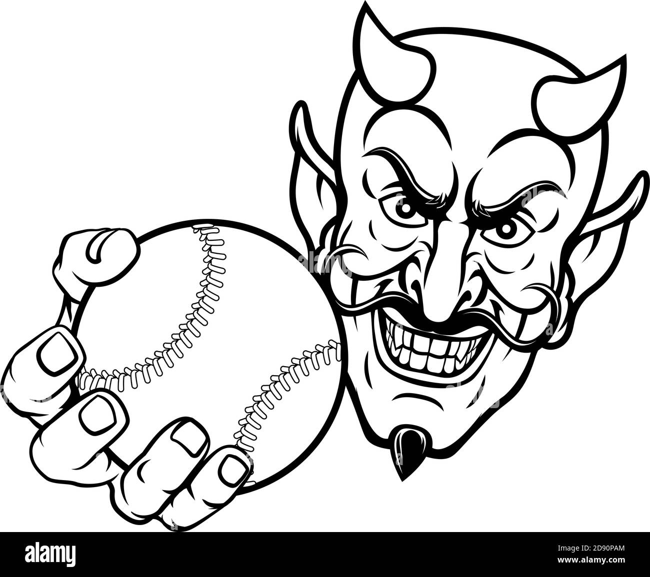Diable Satan Baseball Sports balle mascotte dessin animé Illustration de Vecteur